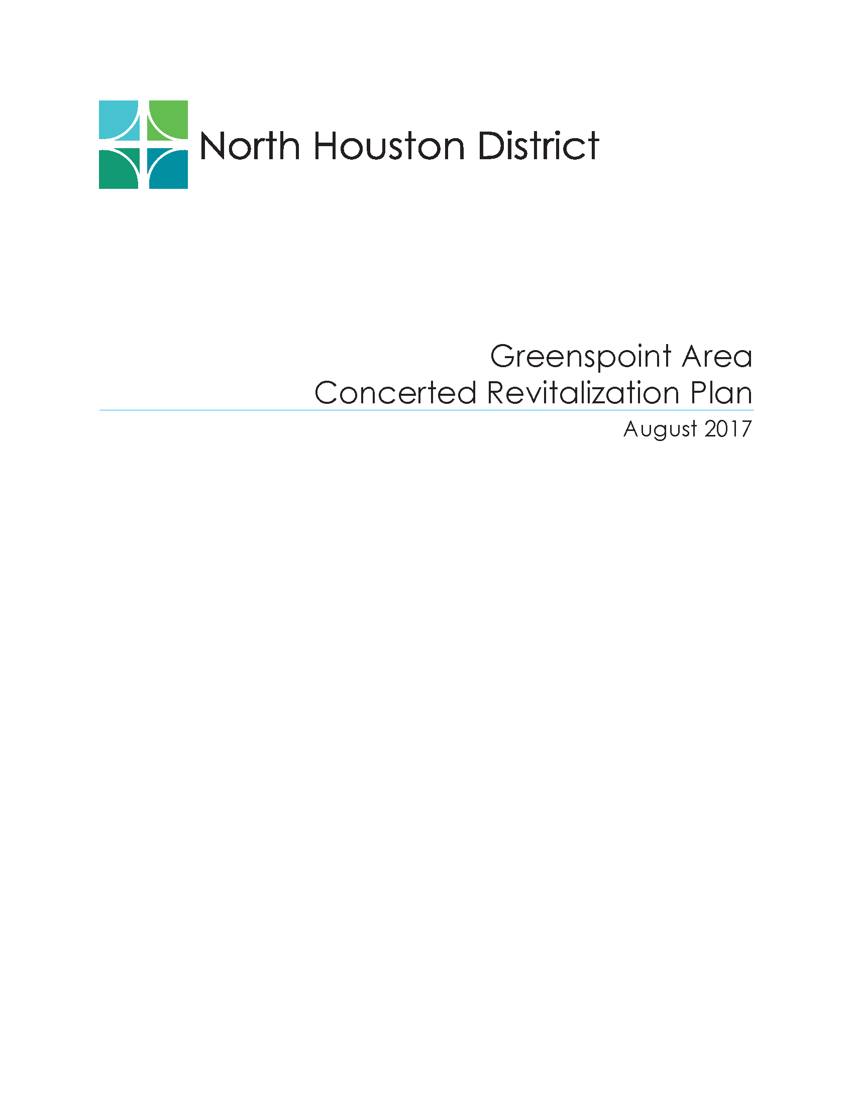 A white paper with the blue and green North Houston District logo