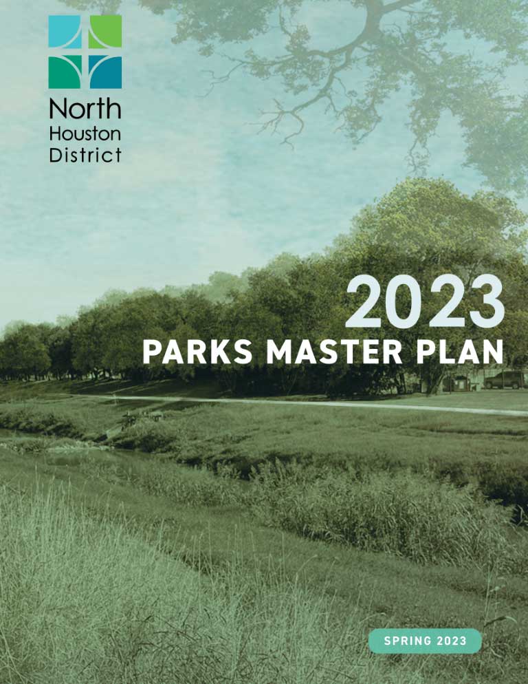 A report cover with a trail along a bayou and the NHD logo