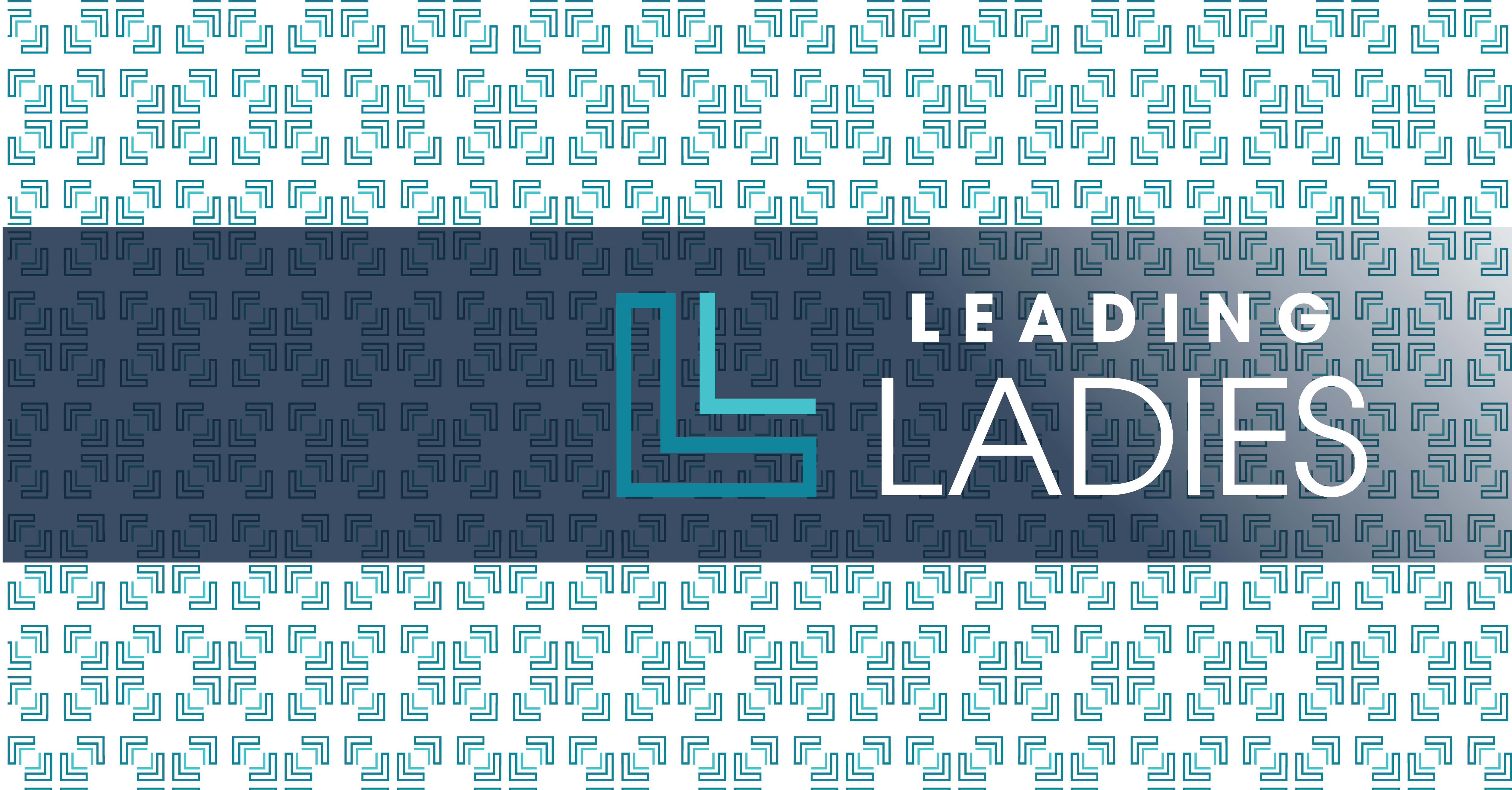 Featured graphic with a Leading Ladies logo that plays LL using the L of Leading and L from Ladies with a vibrant pattern of blues.