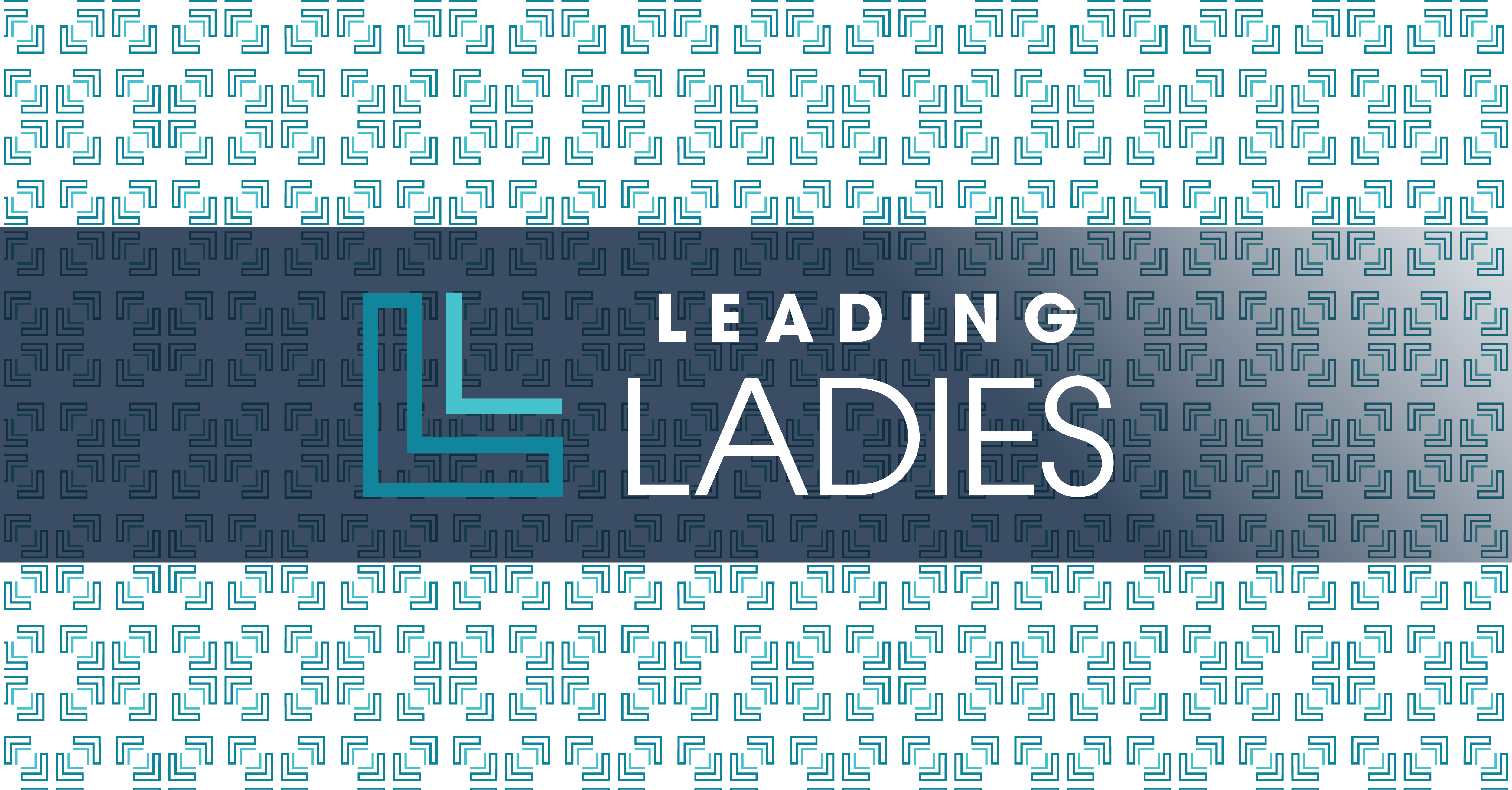 Featured graphic with a Leading Ladies logo that plays LL using the L of Leading and L from Ladies with a vibrant pattern of blues.