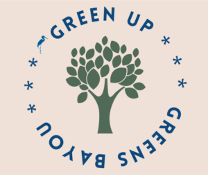 Green Up Greens Bayou  icon with a cream colored background and a vector drawing of a beautiful tree.